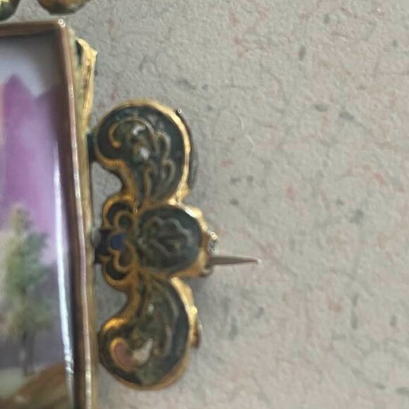 Victorian Hand Painted French Champleve Impressionist Porcelain Brooch c.1880 - Picture 4 of 12